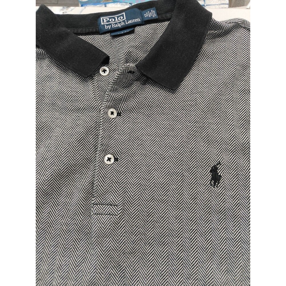 Vintage Polo Golf Ralph Lauren Herringbone Cotton Polo Shirt Mens XL Black White